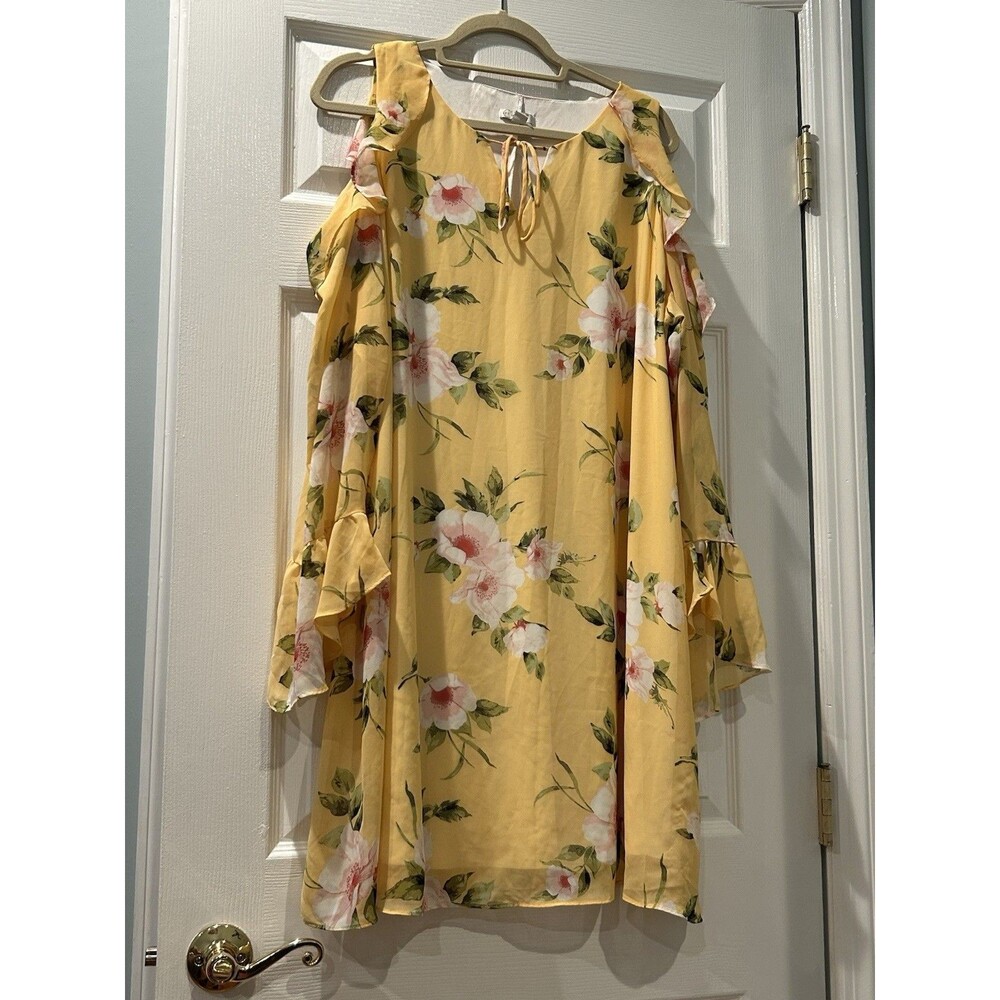 EST 1946 Yellow Print Cold Shoulder Dress Size 18/20